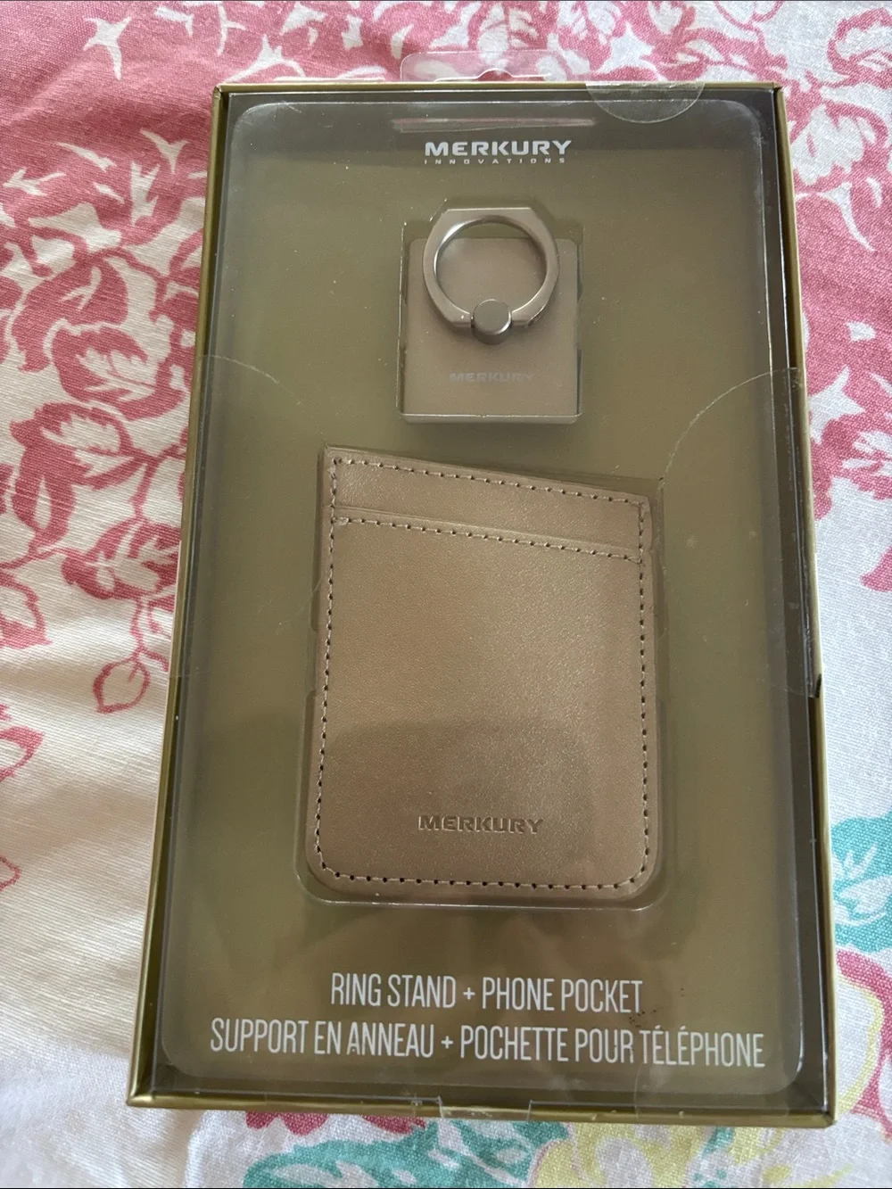 Merkury Brown Leather-Look Ring Stand with Phone Pocket